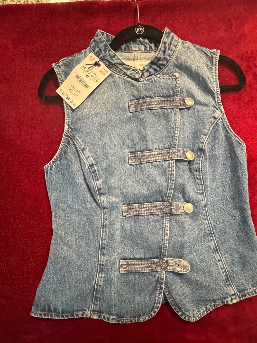Zara Light Blue Denim Top with Contrast Stitching - Picture 2 of 6
